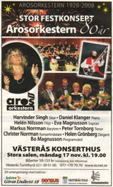 Annons VLT Festkonsert Arosorkestern i Vsters Konserthus den 17 november 2008.